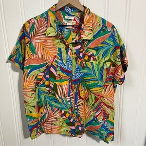 C&C California 100% Linen Tropical Button-Up Cuffed Shirt Sleeves Women’s XL
